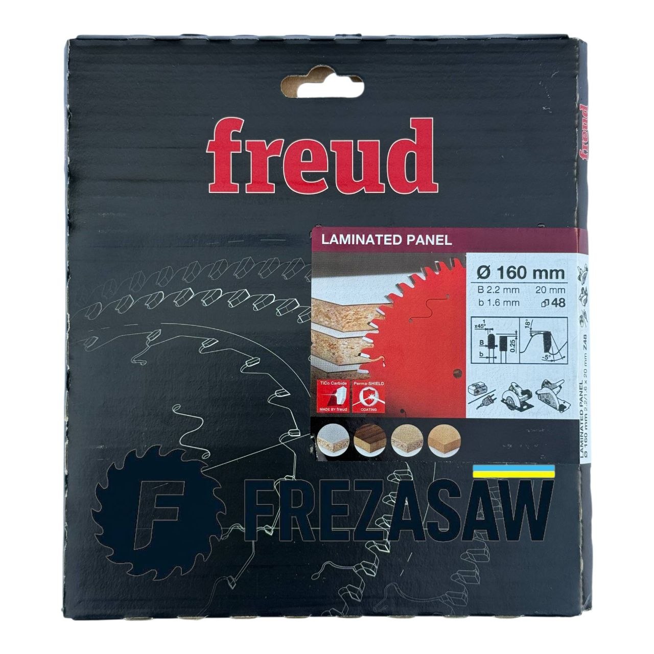 Freud-frezasaw-160mm-FR06L002H- Пильний диск для погружної пили 160 мм Freud FR06002H x20x2.2/1.6 48Z Ламінат - Зображення 1