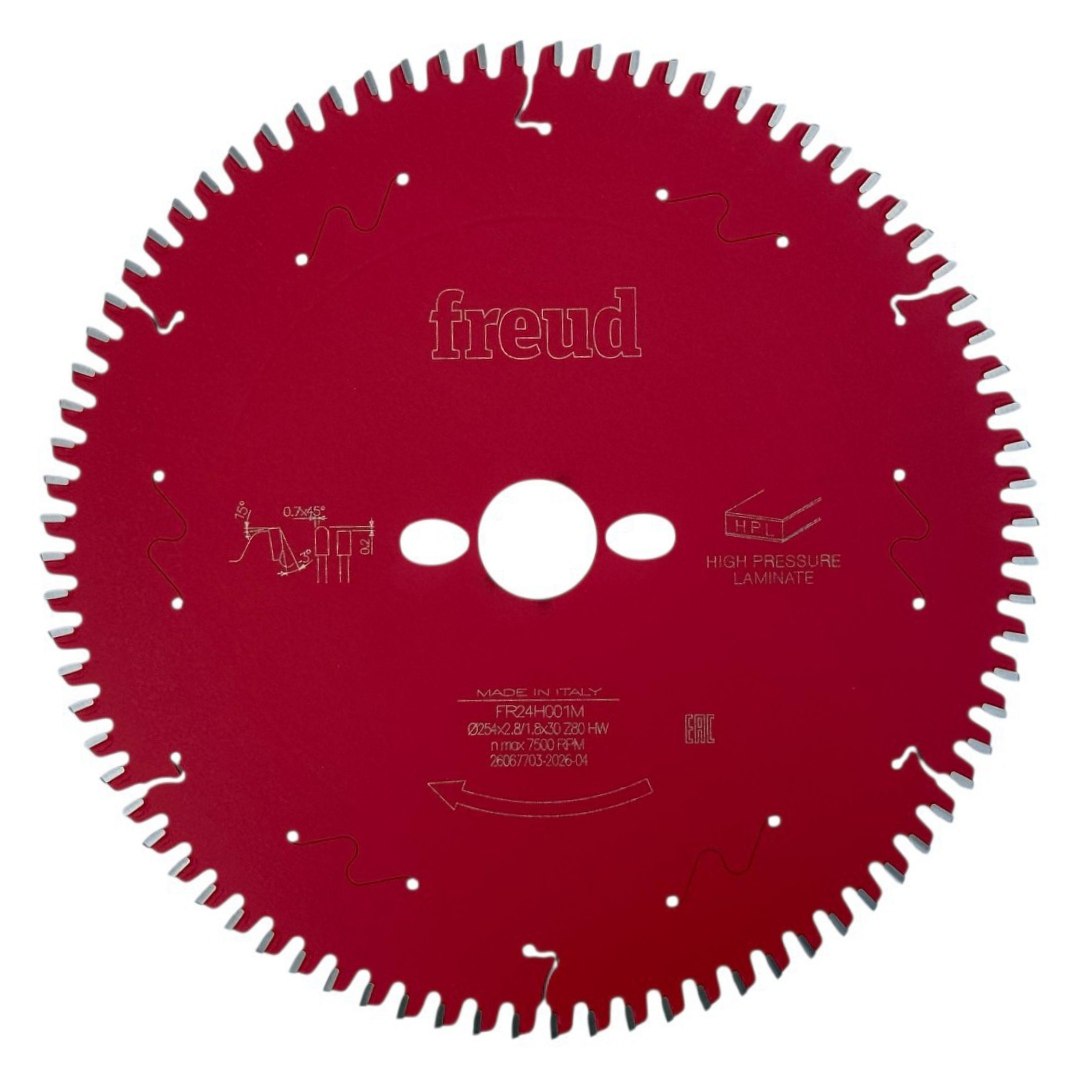 Freud-254mm-30-80z-Hpl-FR24H001M-- Пиляльний диск 254 мм Freud по HPL -3° NEG 2.8/1.8x30 z80 FR24H001M - Зображення 1